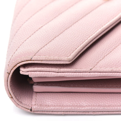 Saint Laurent Grain De Poudre Matelasse Chevron Monogram Flap Wallet Pale Pink 16 of 20