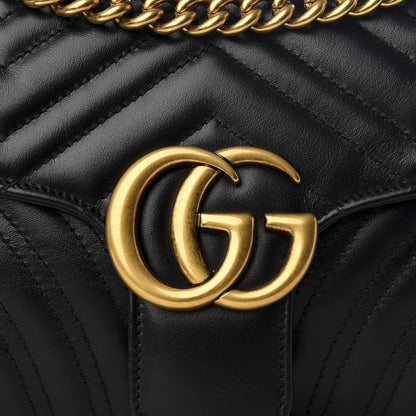 Gucci Calfskin Matelasse Small GG Marmont Shoulder Bag Black 8 of 8