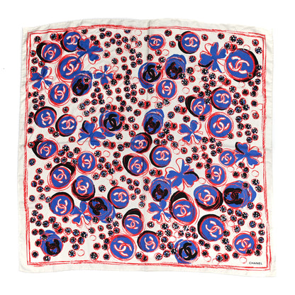Chanel Silk Clover CC Scarf White Red Blue 1 of 3