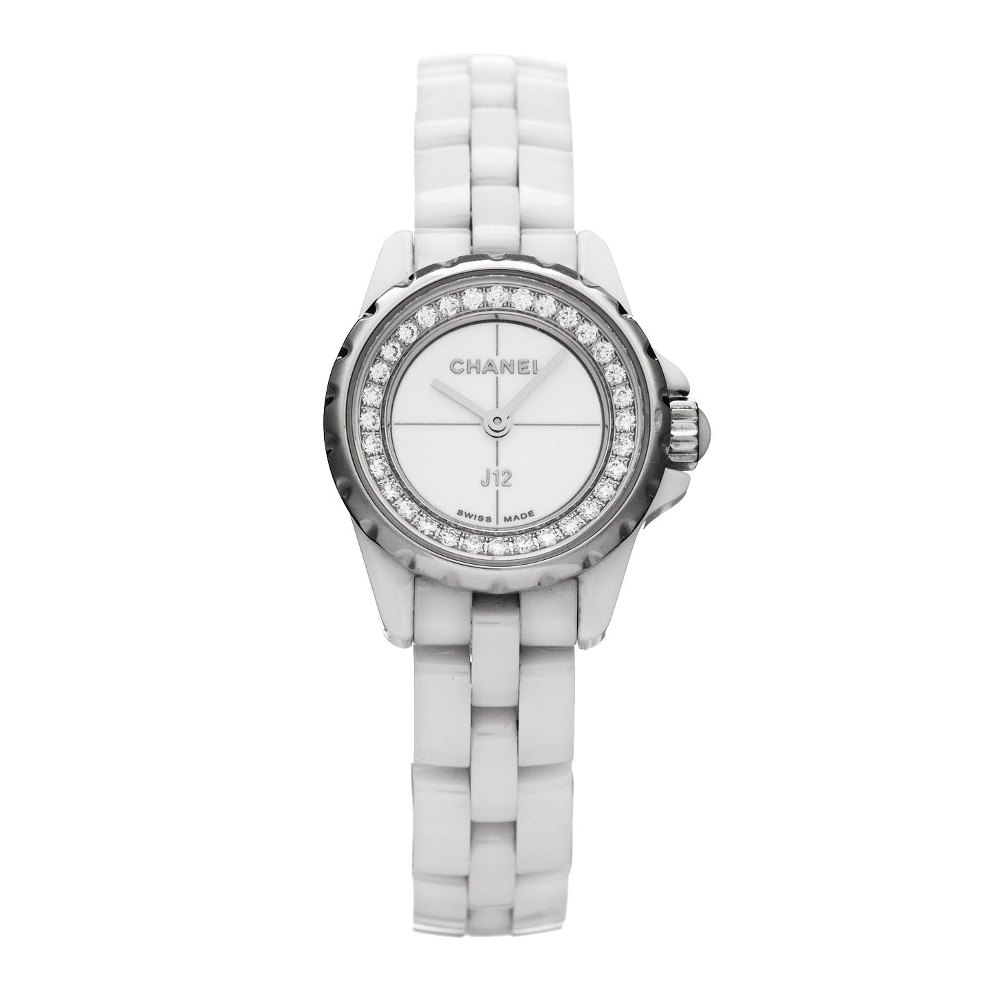 Stainless Steel Ceramic Diamond Bezel 19mm J12 Quartz Watch White