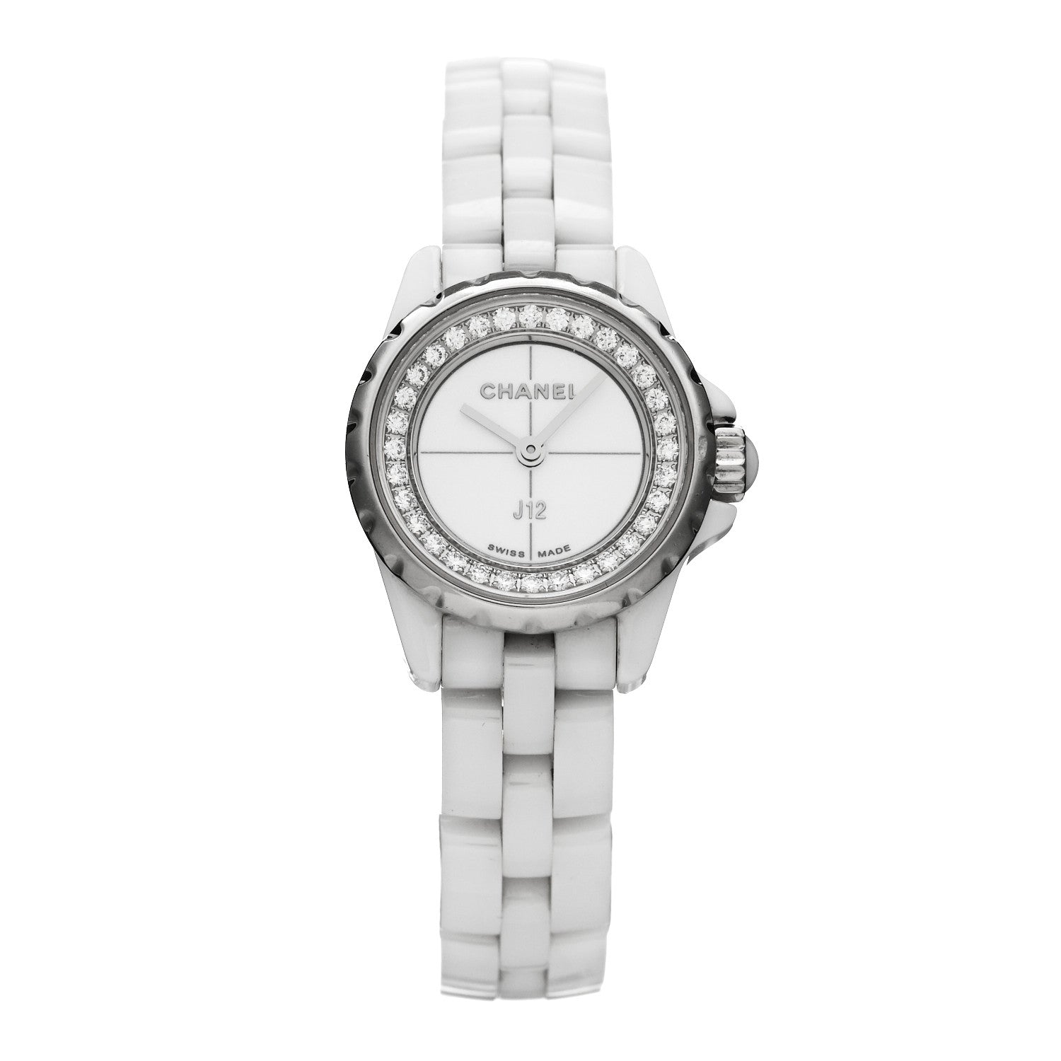 Chanel Stainless Steel Ceramic Diamond Bezel 19mm J12 Quartz Watch White 1 of 4
