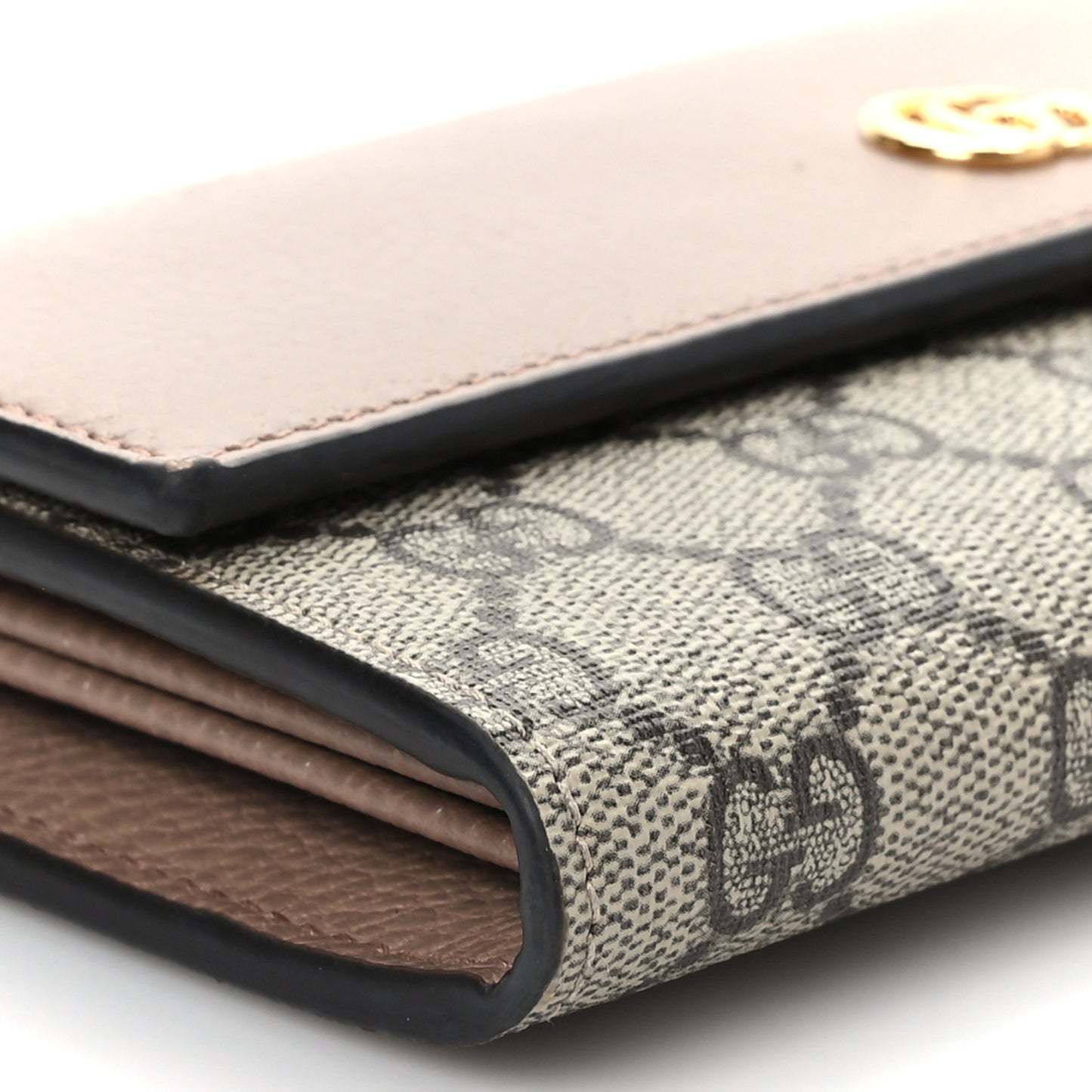 Dollar Calfskin GG Supreme Monogram GG Marmont Continental Wallet Porcelain Rose Beige Ebony