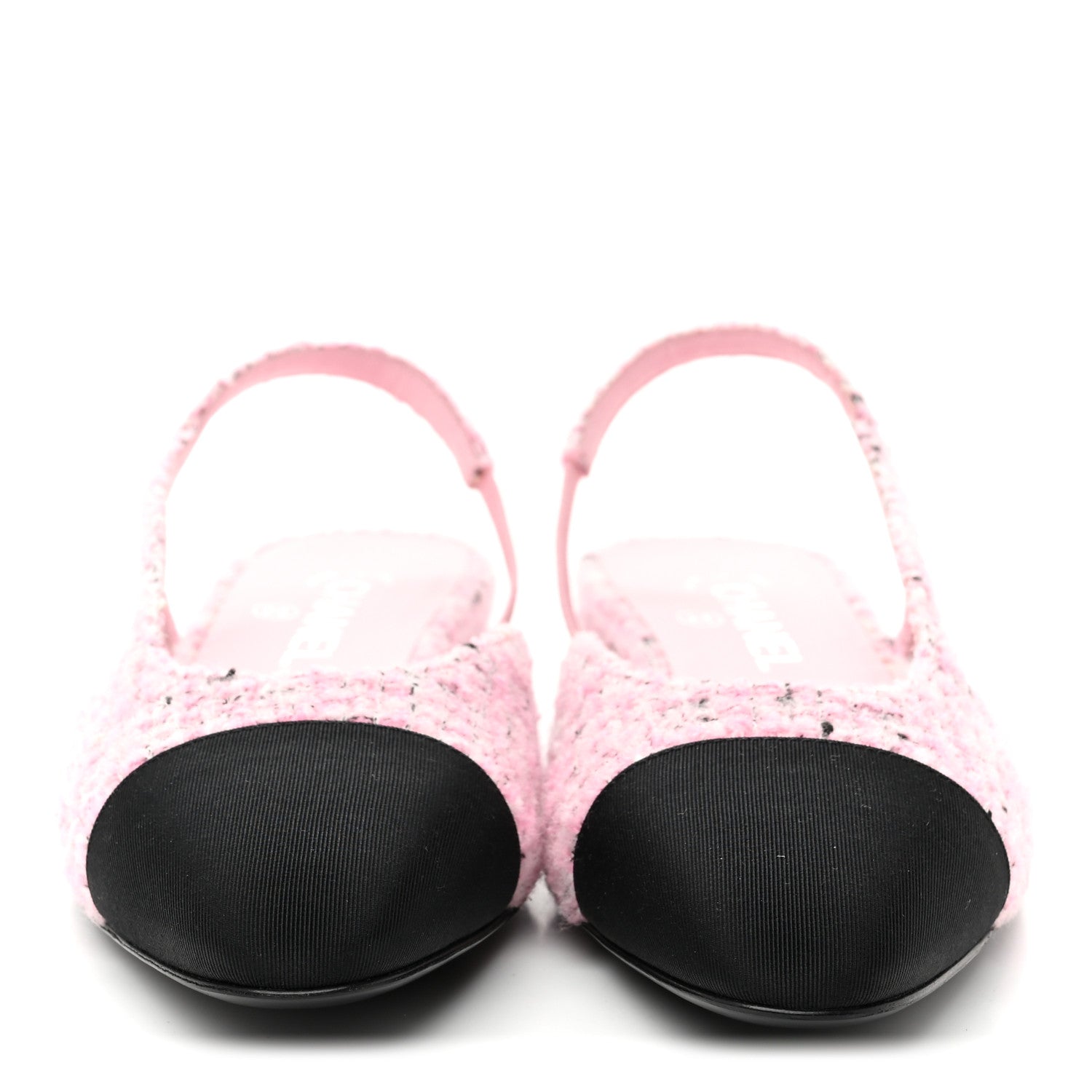 Chanel Tweed Grosgrain Cap Toe Slingback Flats 39 Pink White Black 3 of 10