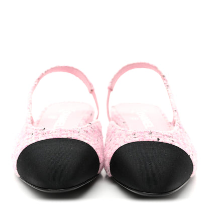 Chanel Tweed Grosgrain Cap Toe Slingback Flats 39 Pink White Black 3 of 10