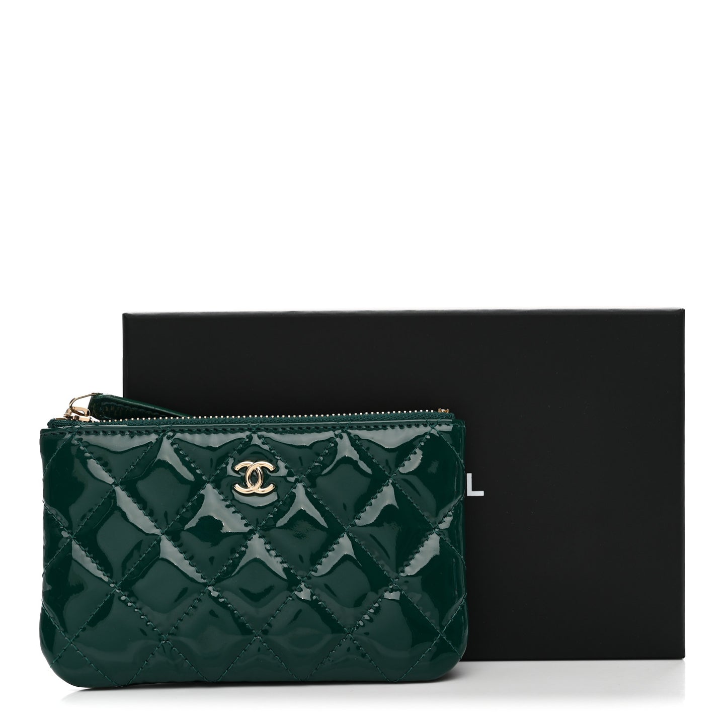 Patent Quilted Small Cosmetic Case Green