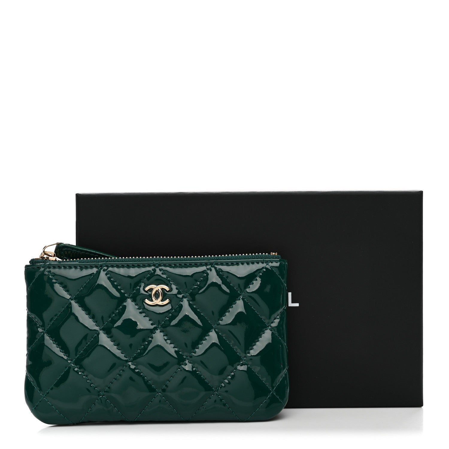 Chanel Patent Quilted Small Cosmetic Case Green 8 of 8