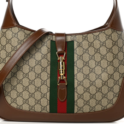Gucci GG Supreme Monogram Azalea Calfskin Web Medium Jackie 1961 Hobo Beige Ebony Brown Sugar 8 of 10