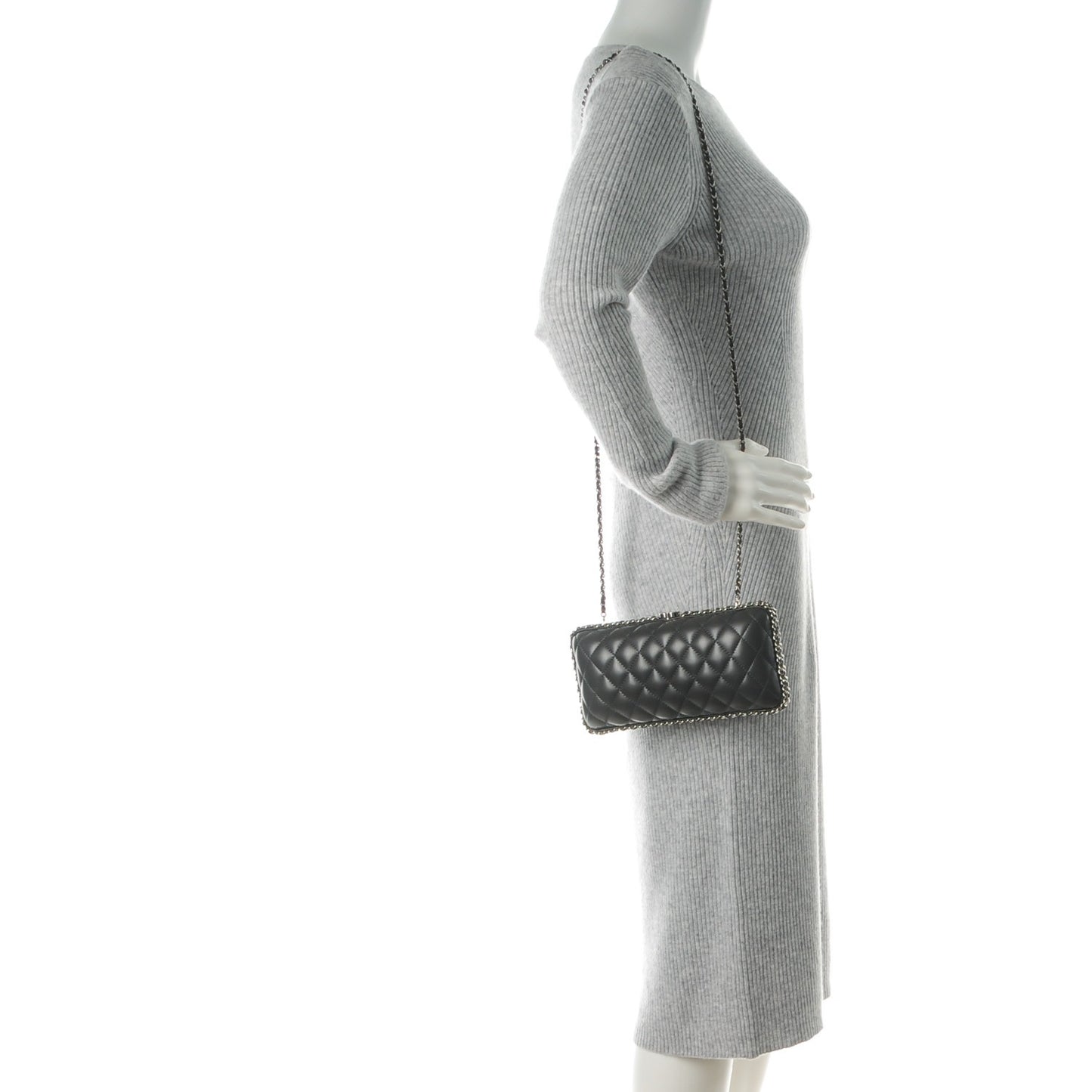 Lambskin Quilted Chain Around Clutch Grey