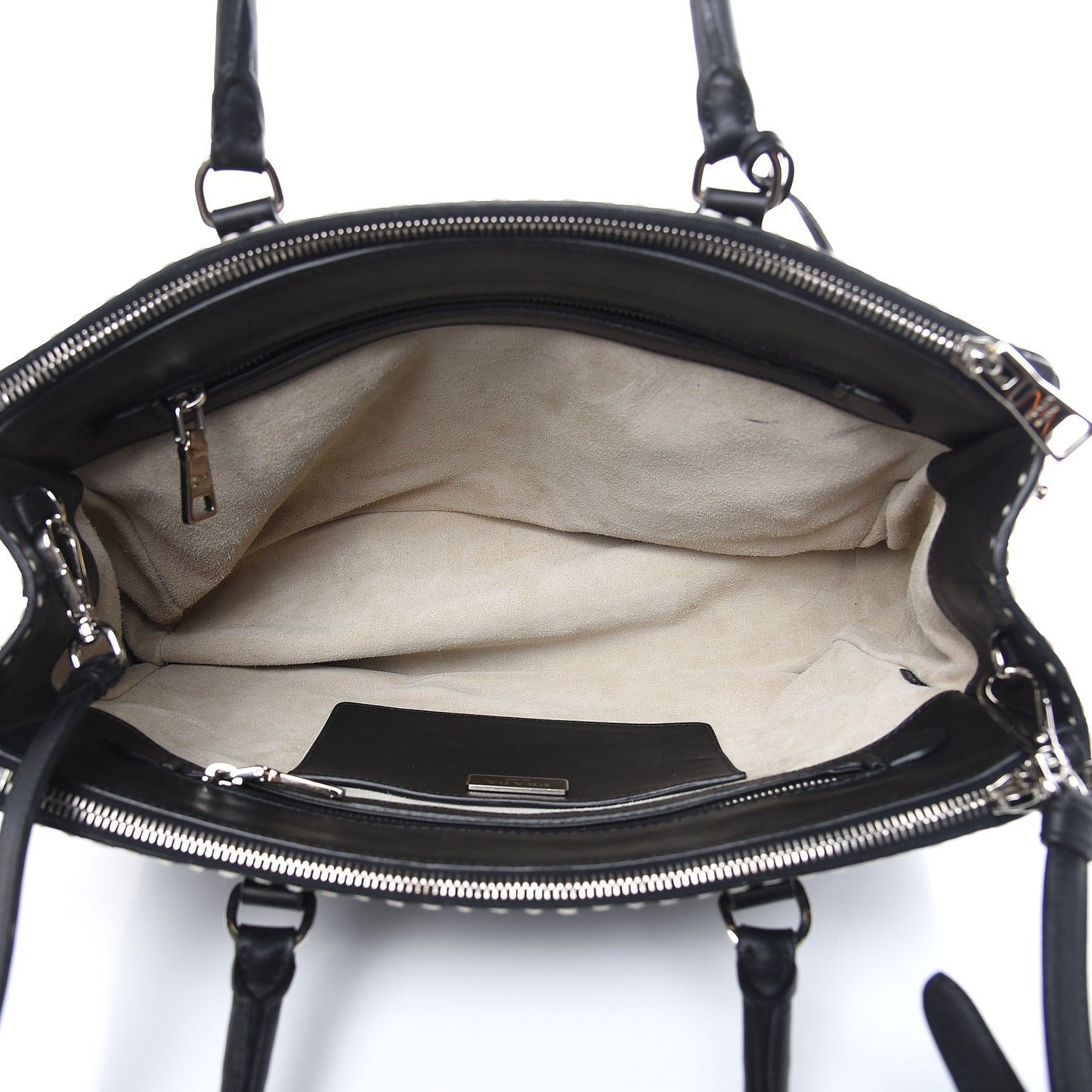 City Calf Hand Stitched Medium Galleria Double Zip Tote Black