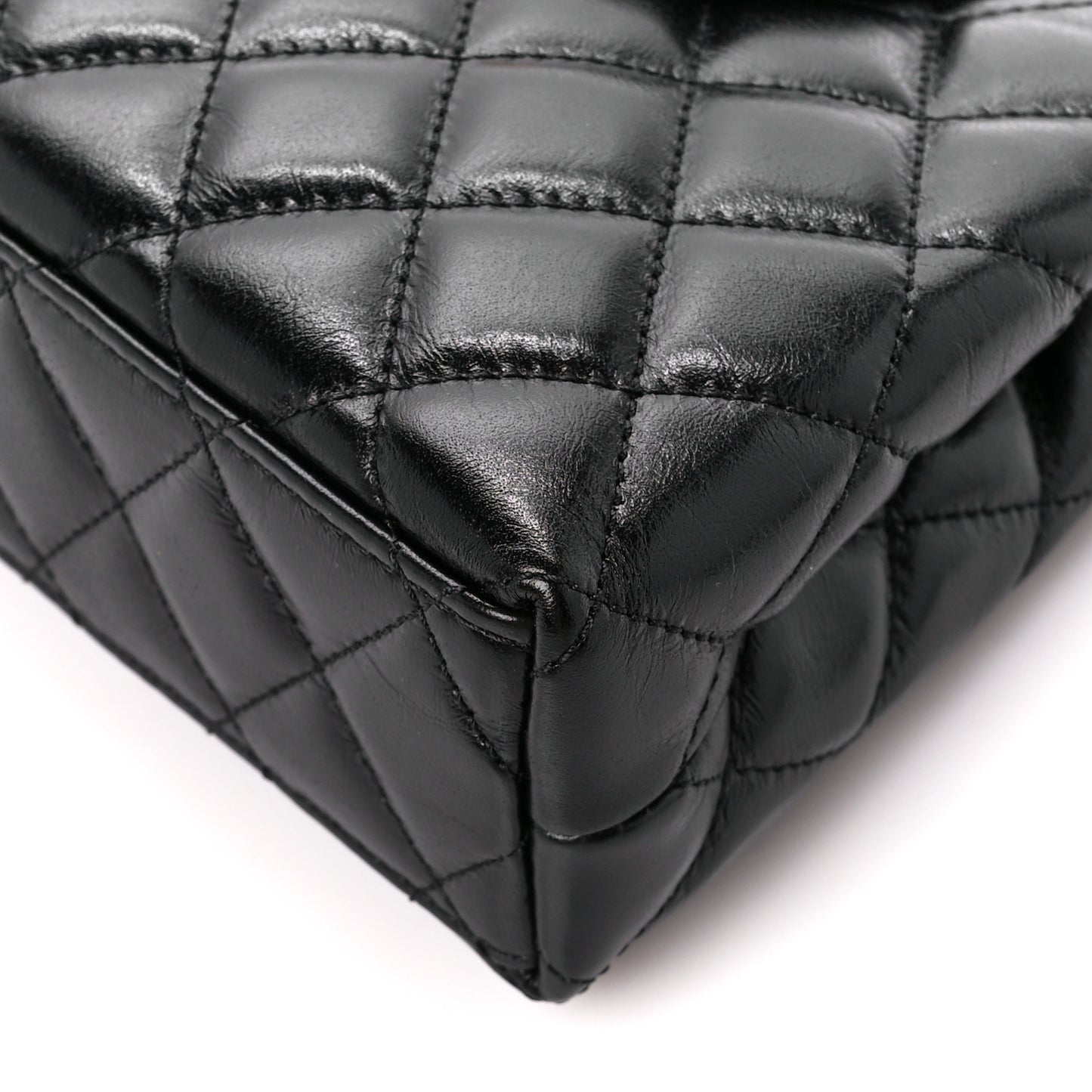 Shiny Aged Calfskin Quilted Nano Kelly Shopper Black