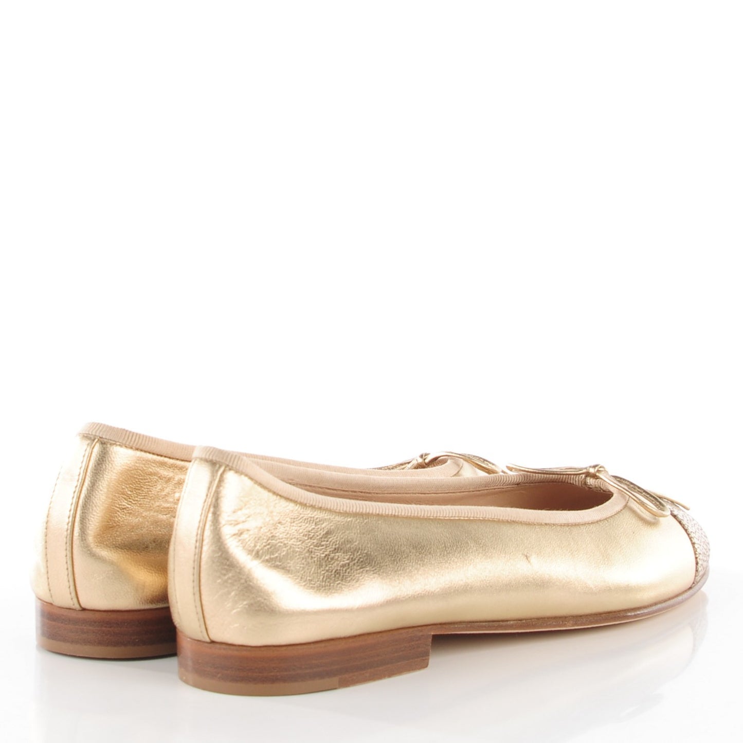 Lambskin Metallic Caviar CC Cap Toe Ballerina Flats 37 Light Gold