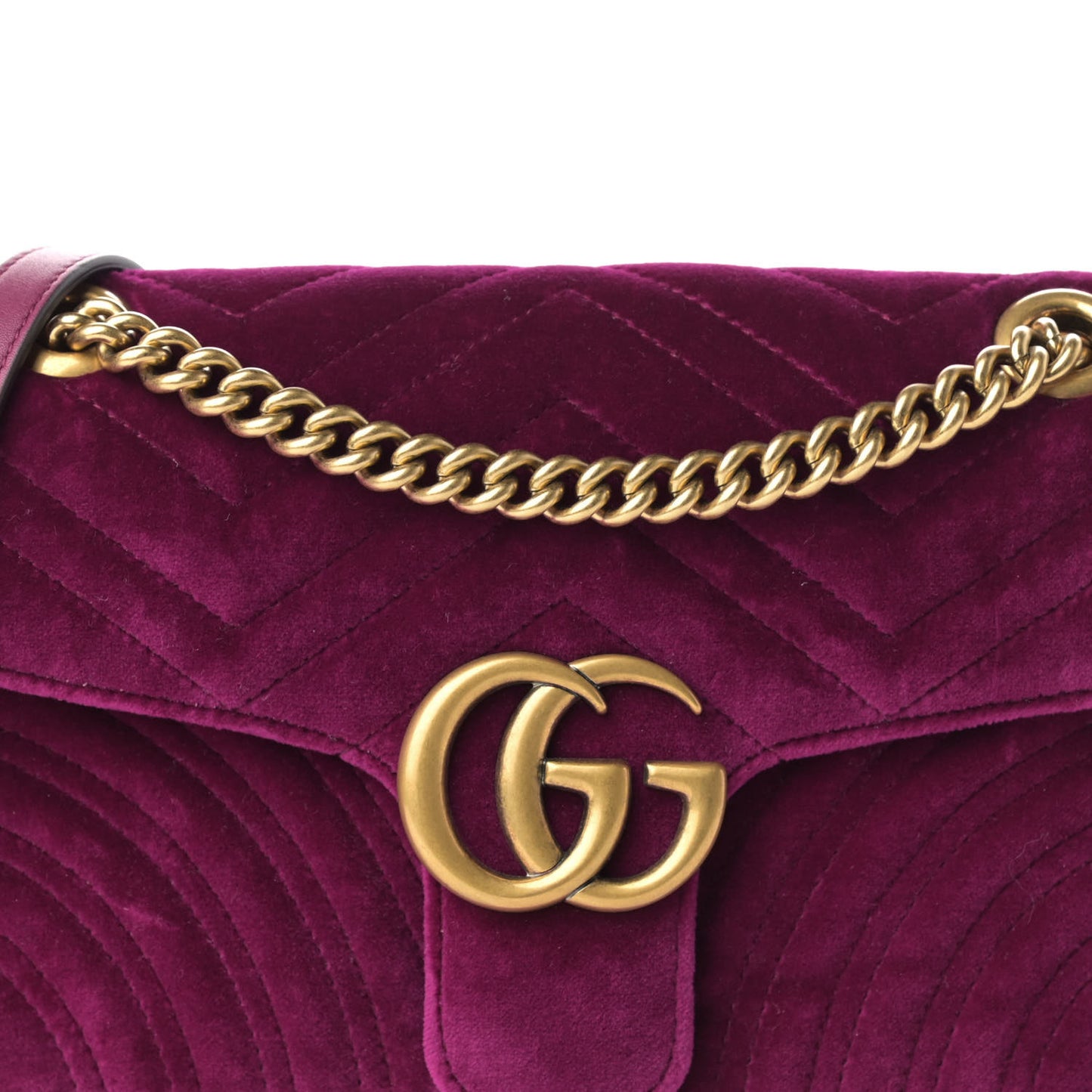 Velvet Matelasse Small GG Marmont Shoulder Bag Fuchsia Violet Cyclamen