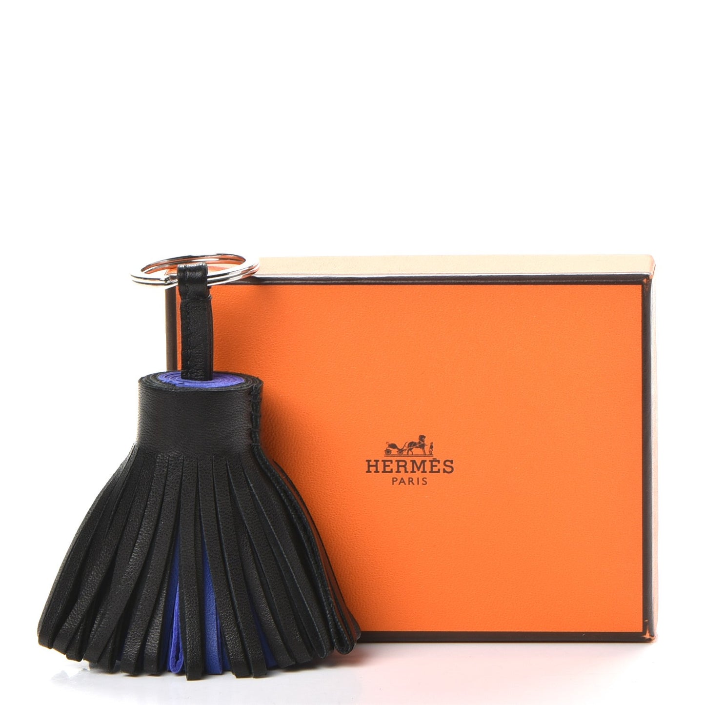 Lambskin Bi-Color Carmen Tassel Key Holder Black Bleu Electrique