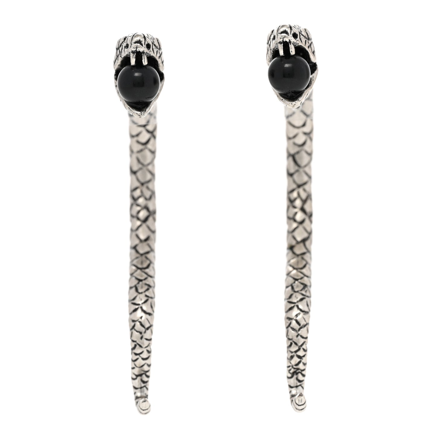 Brass Bead Snake Earrings Silver
