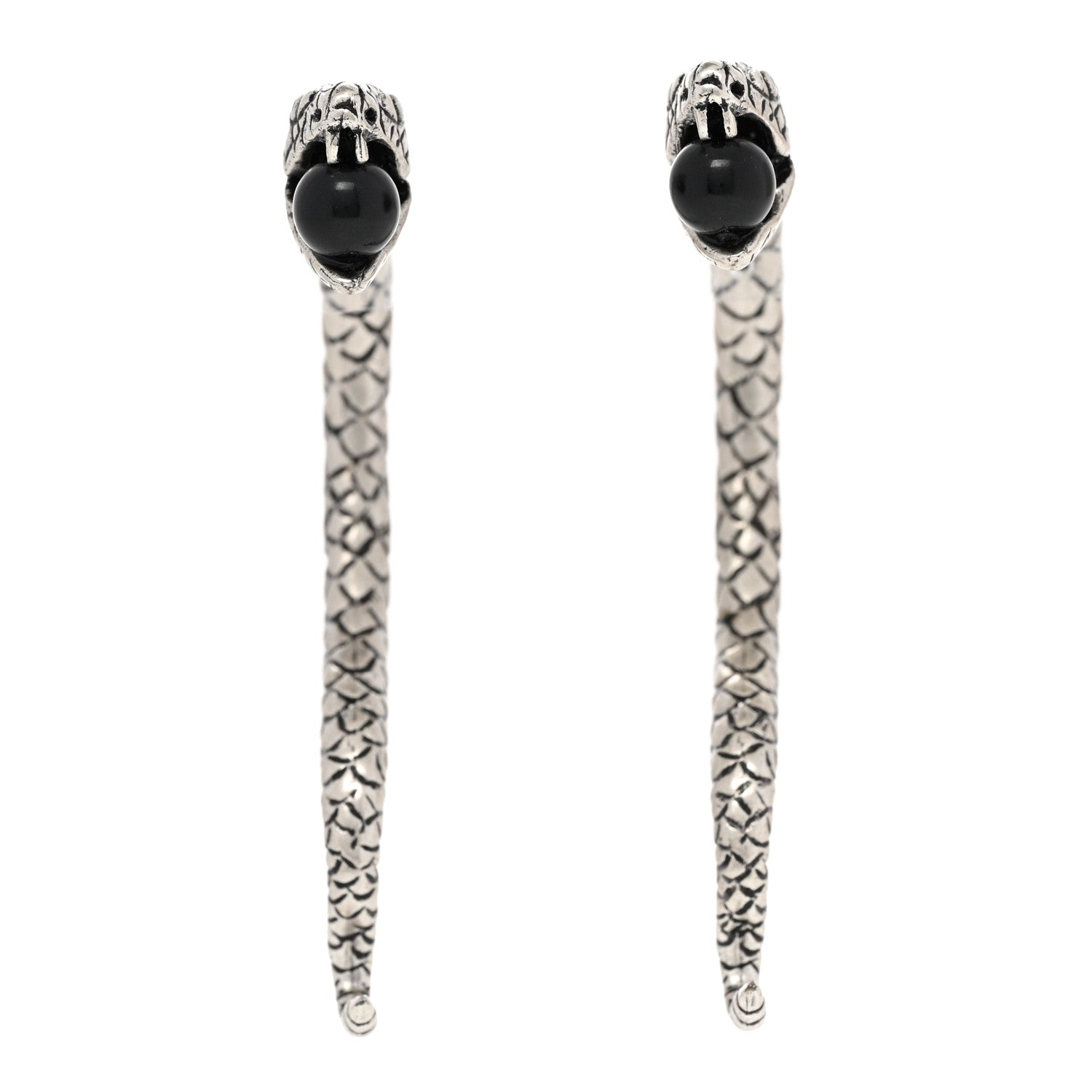 Saint Laurent Brass Bead Snake Earrings Silver 1 of 6