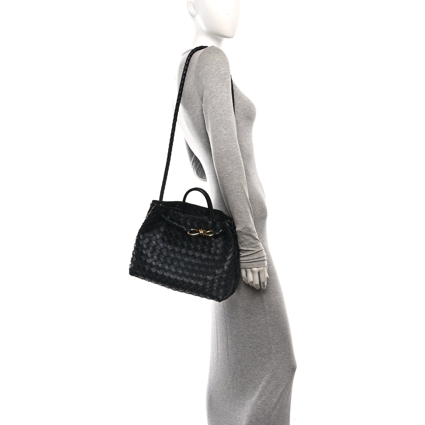 Nappa Intrecciato Medium Andiamo Shoulder Bag Black