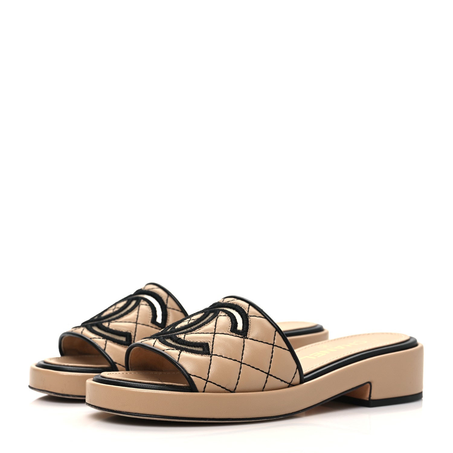 Chanel Lambskin Quilted CC Mules 36 Beige Black 3 of 8