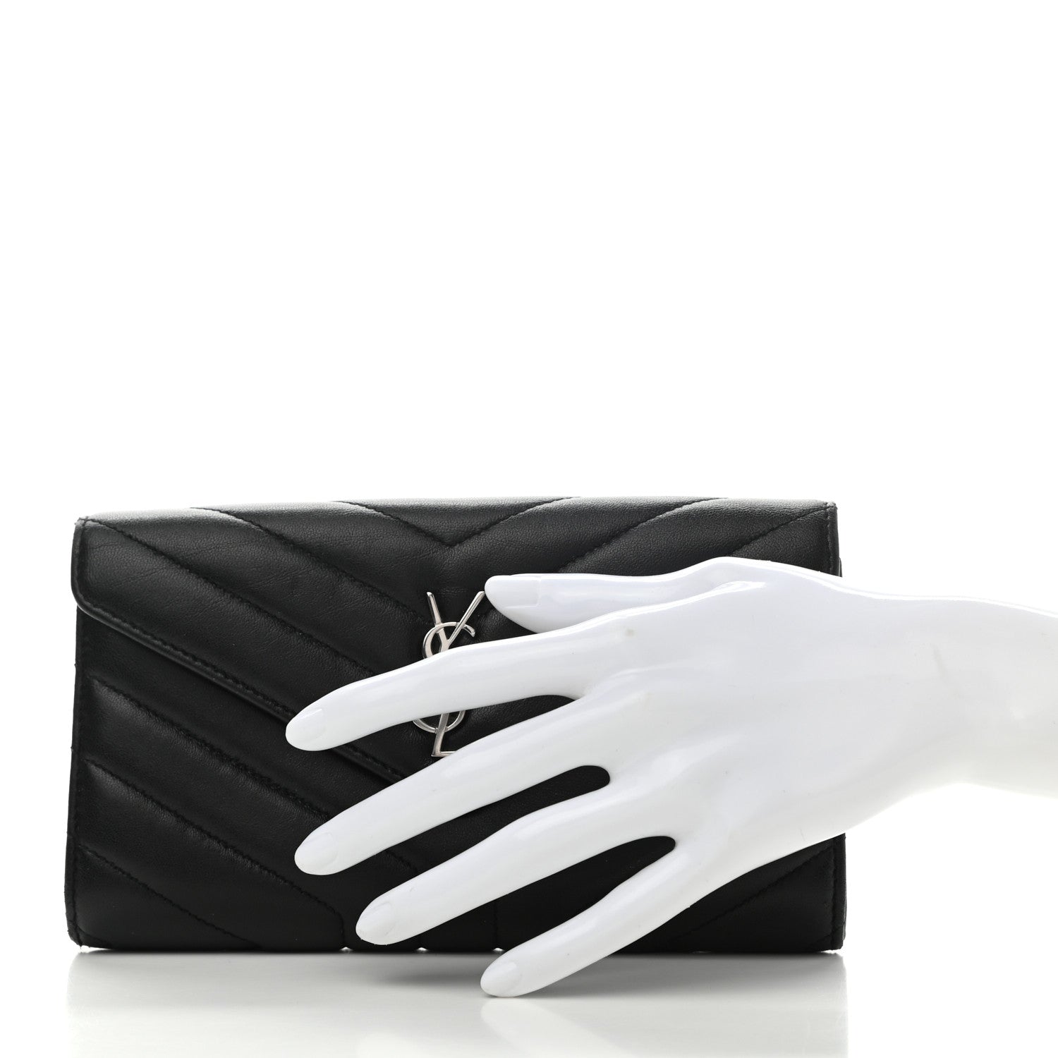 Saint Laurent Lambskin Y Quilted Monogram Large Loulou Flap Wallet Black 2 of 8