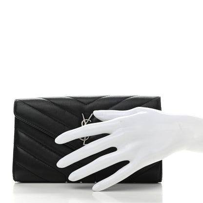 Saint Laurent Lambskin Y Quilted Monogram Large Loulou Flap Wallet Black 2 of 8