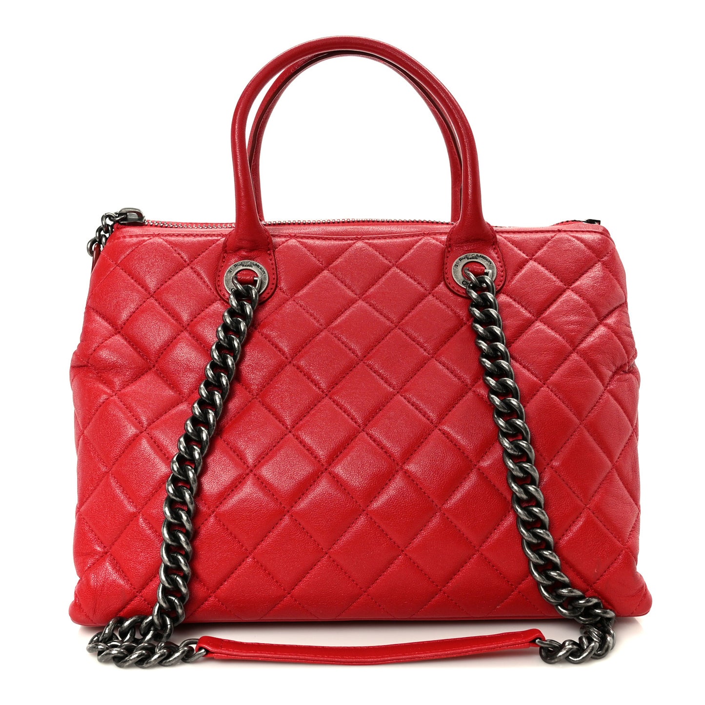 Shiny Sheepskin Quilted Medium Shopping Tote Red