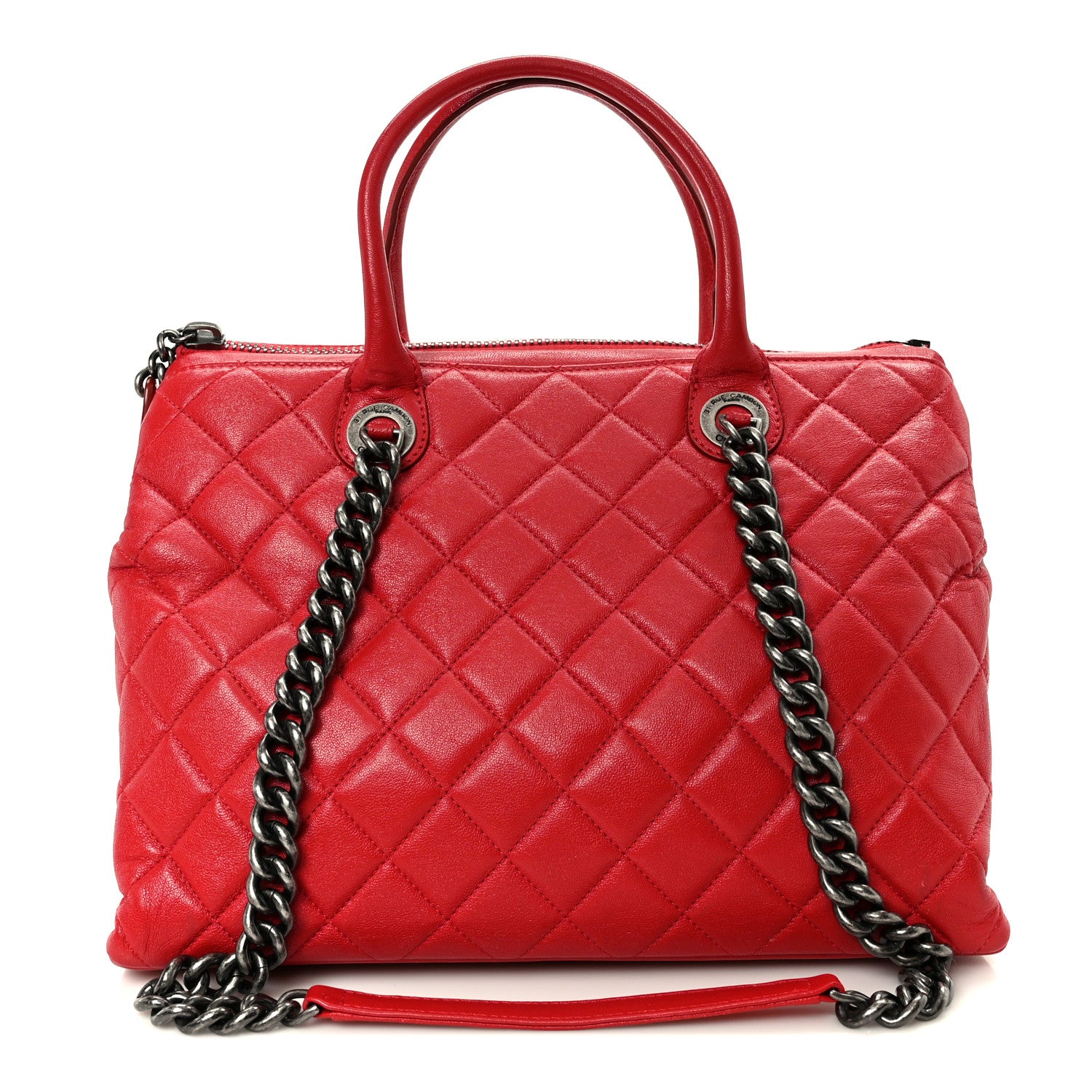 Chanel Shiny Sheepskin Quilted Medium Shopping Tote Red 1 of 10