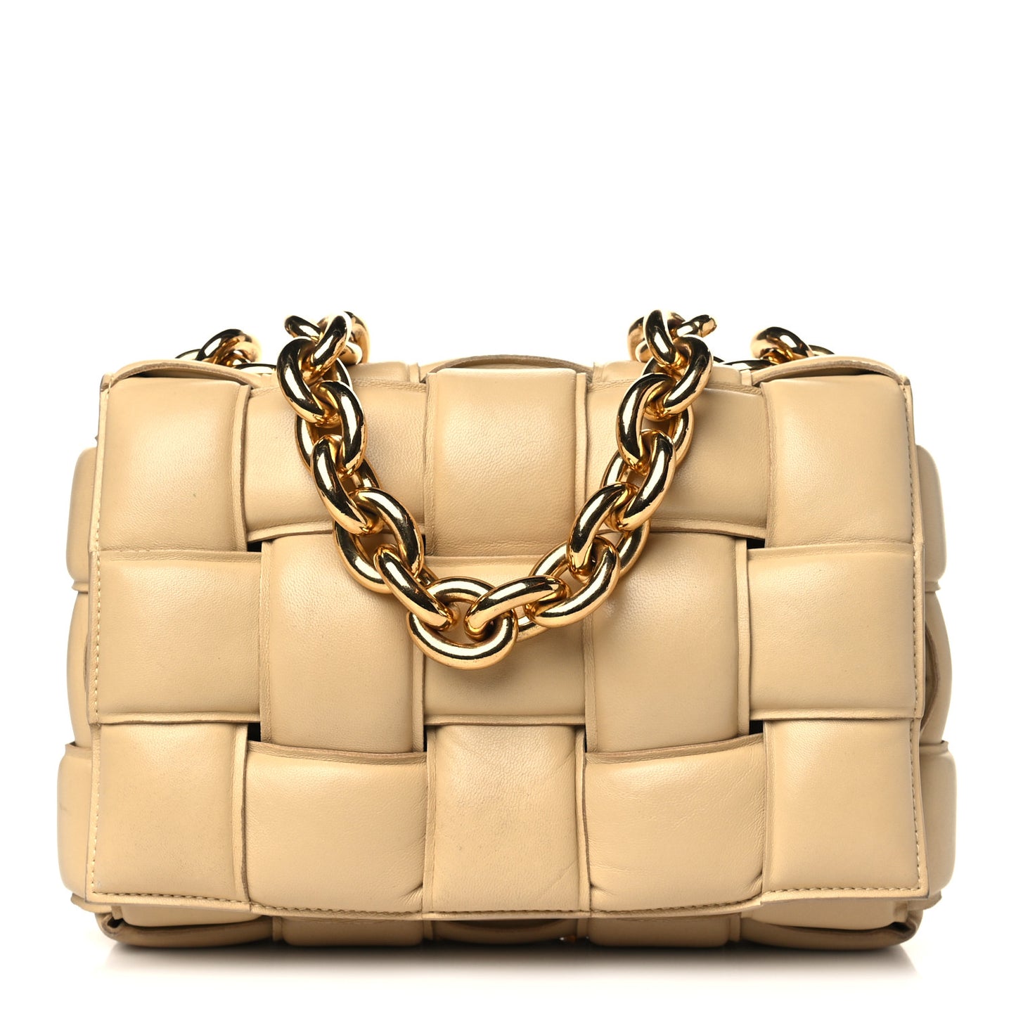 Lambskin Maxi Intreccio Padded Chain Cassette Crossbody Bag Porridge