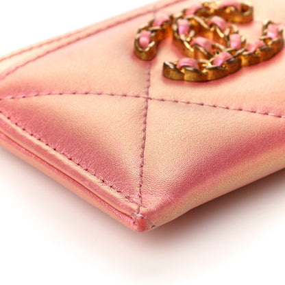 Chanel Iridescent Calfskin Quilted Chanel 19 Card Holder Pink 10 of 12