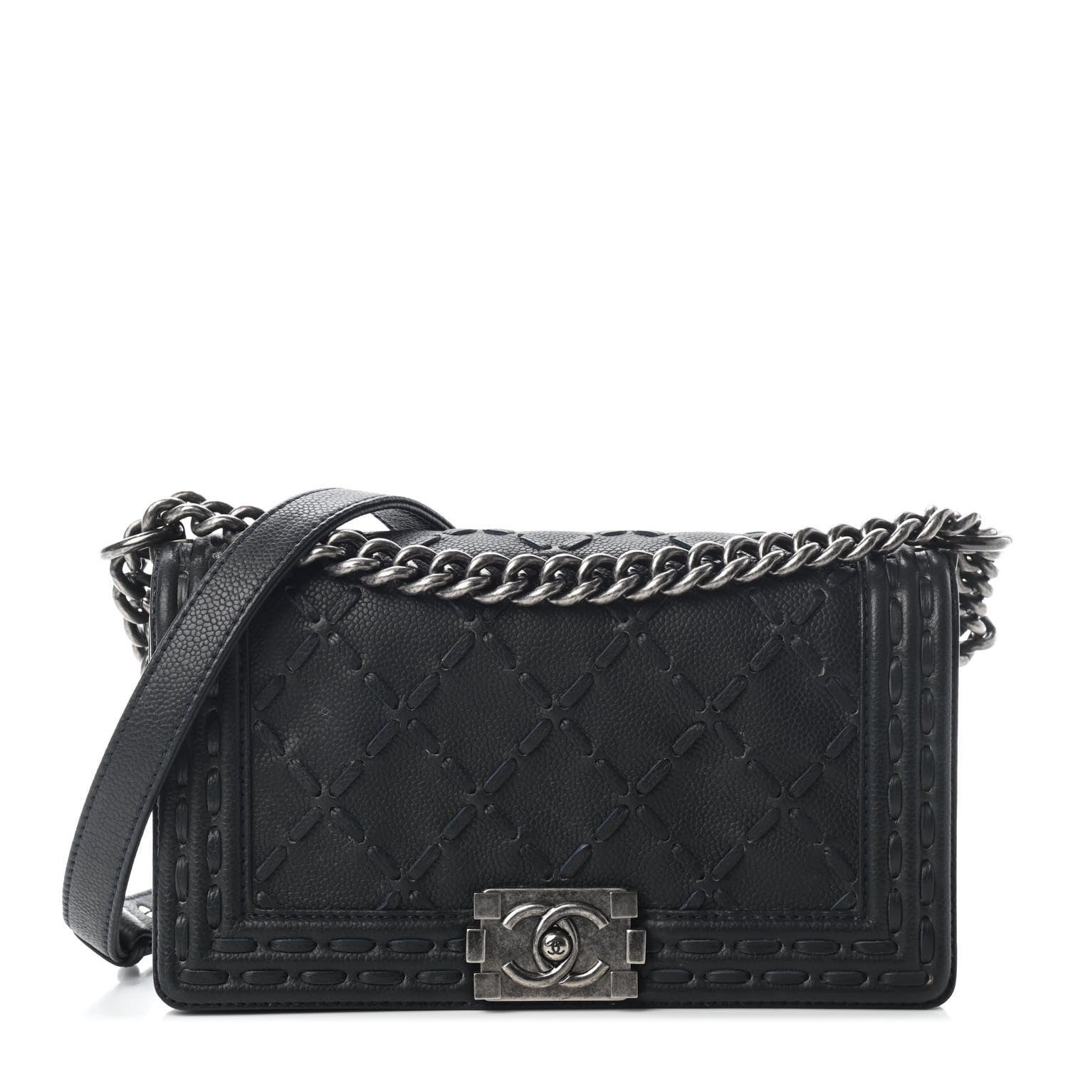 Chanel Caviar Stitched Medium Boy Flap Blue 1 of 9