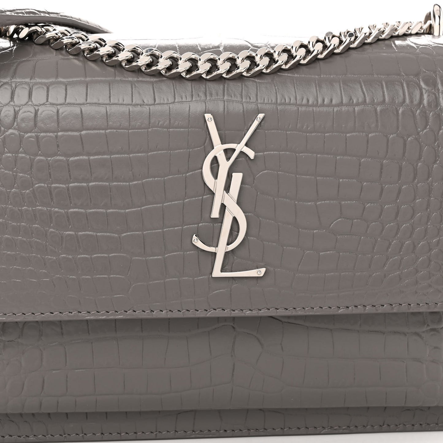 Calfskin Crocodile Embossed Medium Monogram Sunset Fog