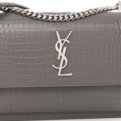 Saint Laurent Calfskin Crocodile Embossed Medium Monogram Sunset Fog 7 of 10