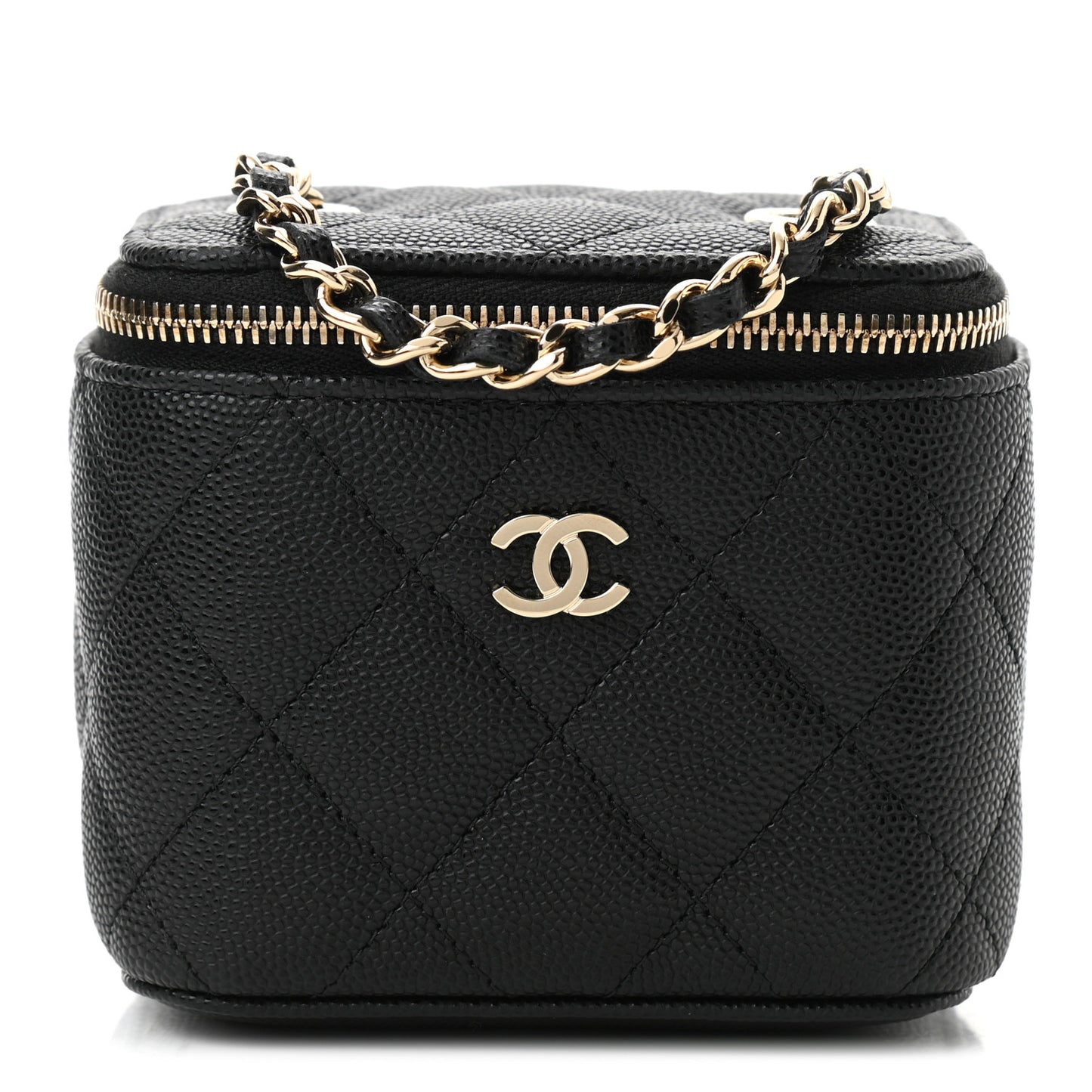 Caviar Quilted Mini Vanity Case With Chain Black
