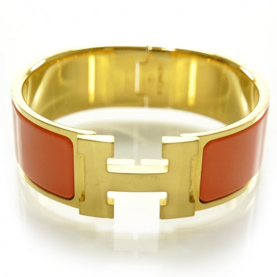 Enamel Clic Clac H Bracelet Wide GM Orange Gold