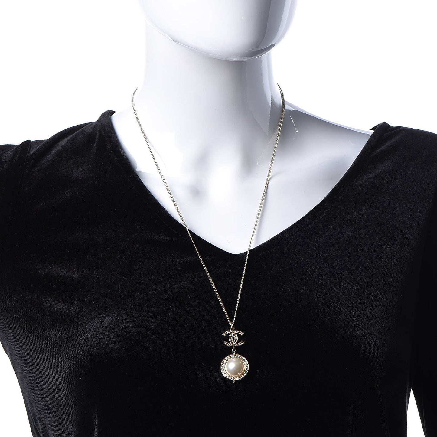 Crystal CC Pearl Drop Necklace Gold