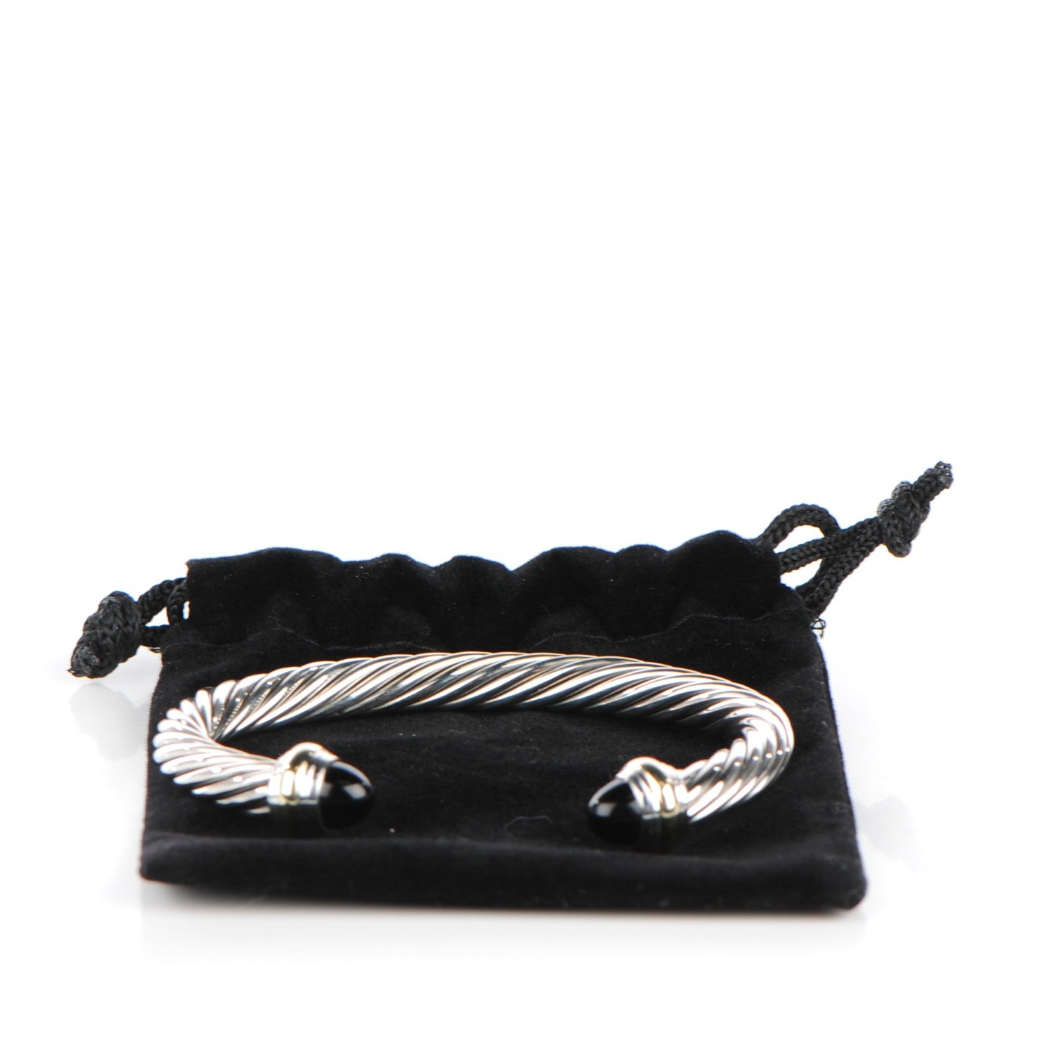 David Yurman Sterling Silver 14K Yellow Gold Black Onyx 7mm Cable Classics Bracelet 6 of 6