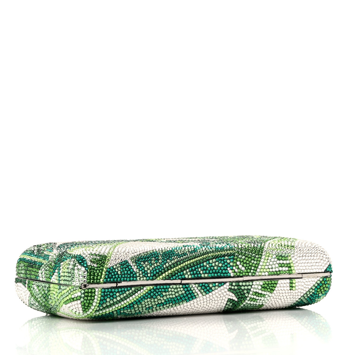 Judith Leiber Crystal Tropic Banana Leaves Minaudiere Clutch Green Silver 4 of 9