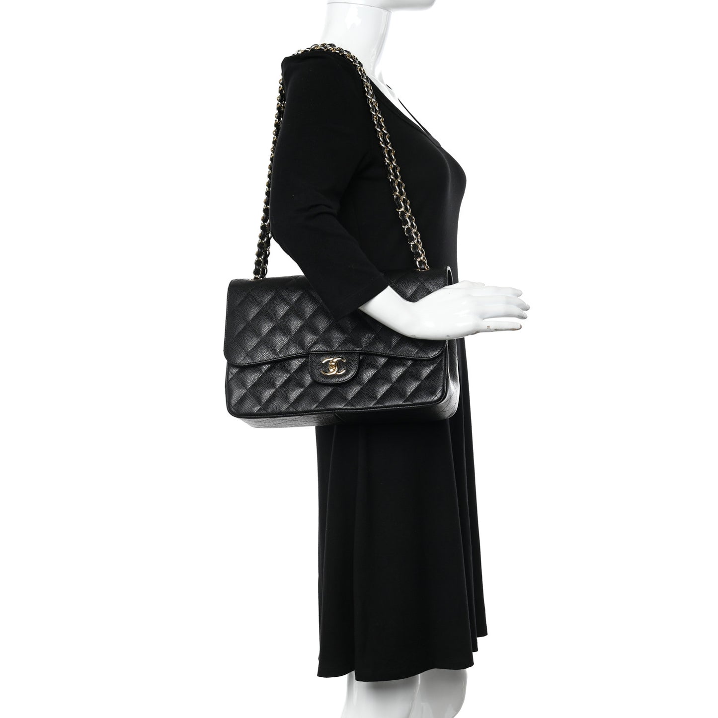 Caviar Quilted Jumbo Double Flap Black