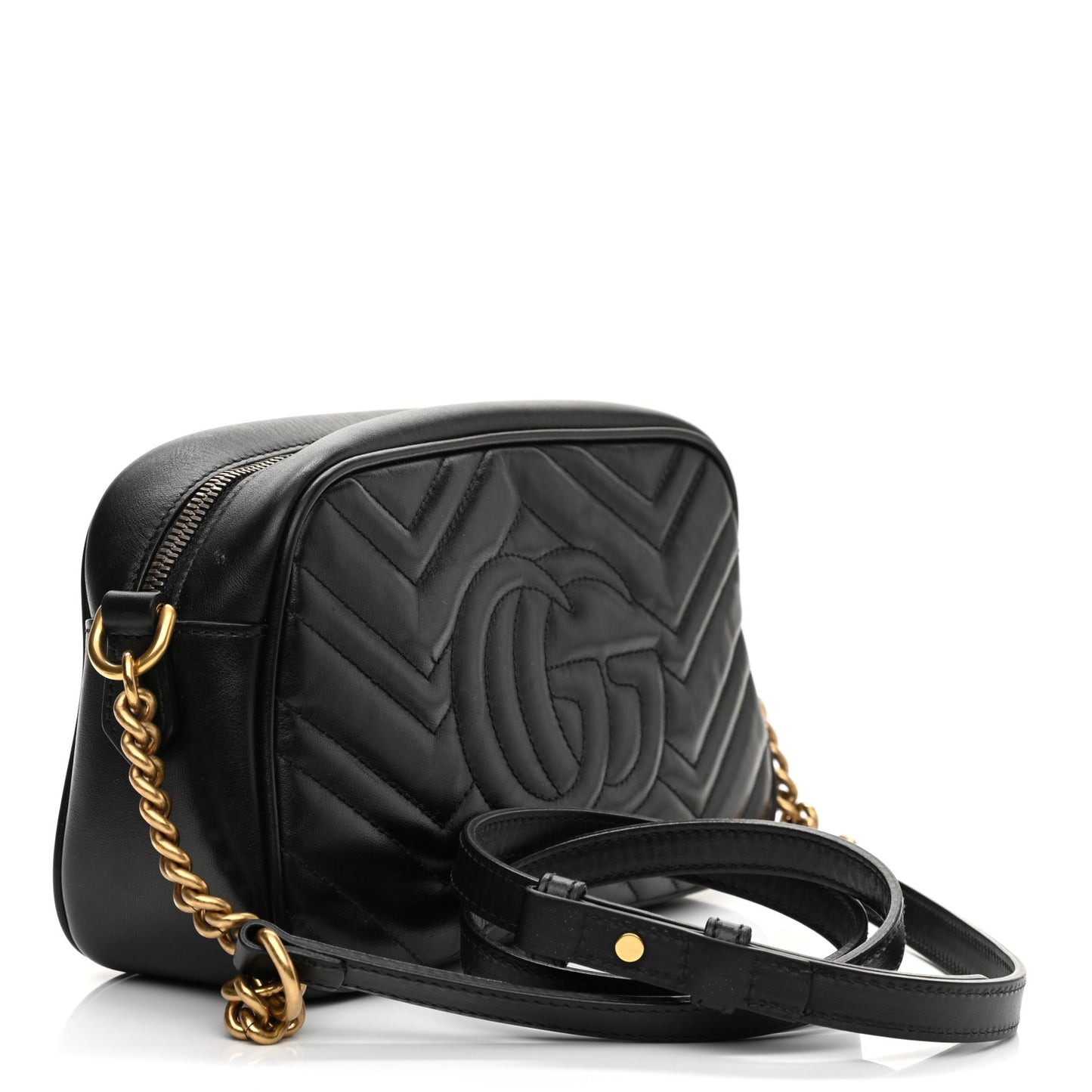 Calfskin Matelasse Small GG Marmont Chain Shoulder Bag Black
