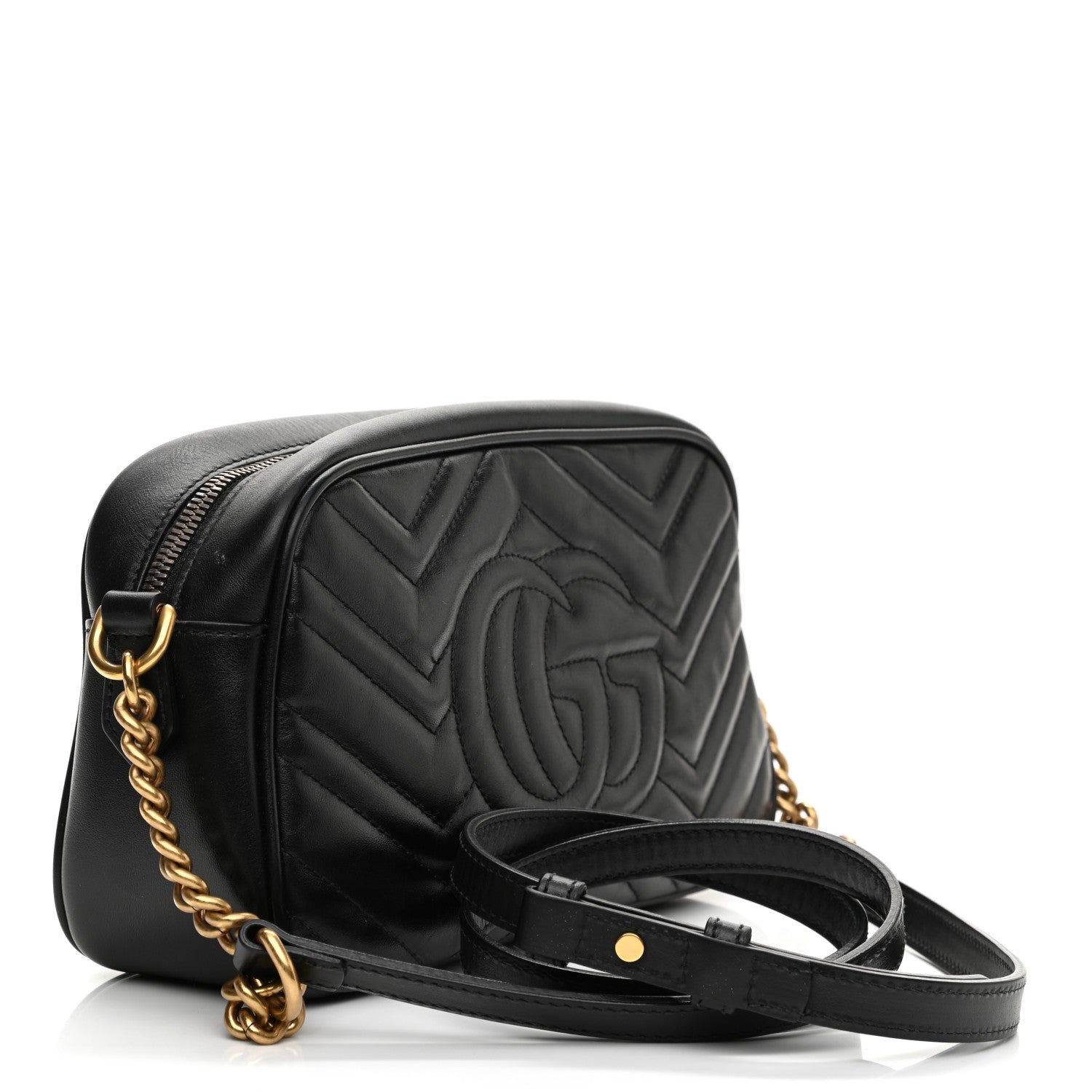 Gucci Calfskin Matelasse Small GG Marmont Chain Shoulder Bag Black 3 of 11