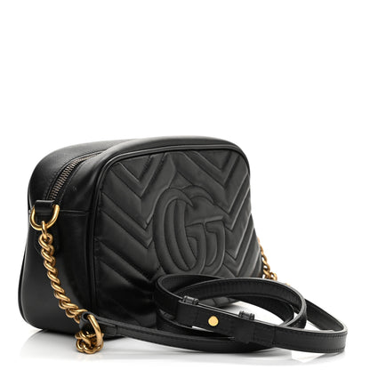 Gucci Calfskin Matelasse Small GG Marmont Chain Shoulder Bag Black 3 of 11