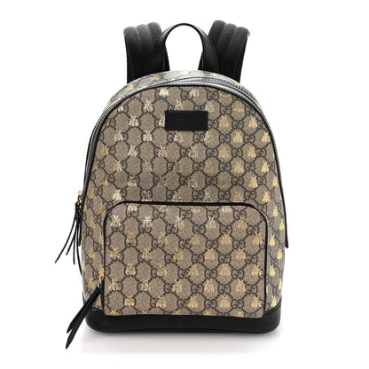Gucci GG Supreme Monogram Bees Print Small Day Backpack Beige Oro Black 1 of 10