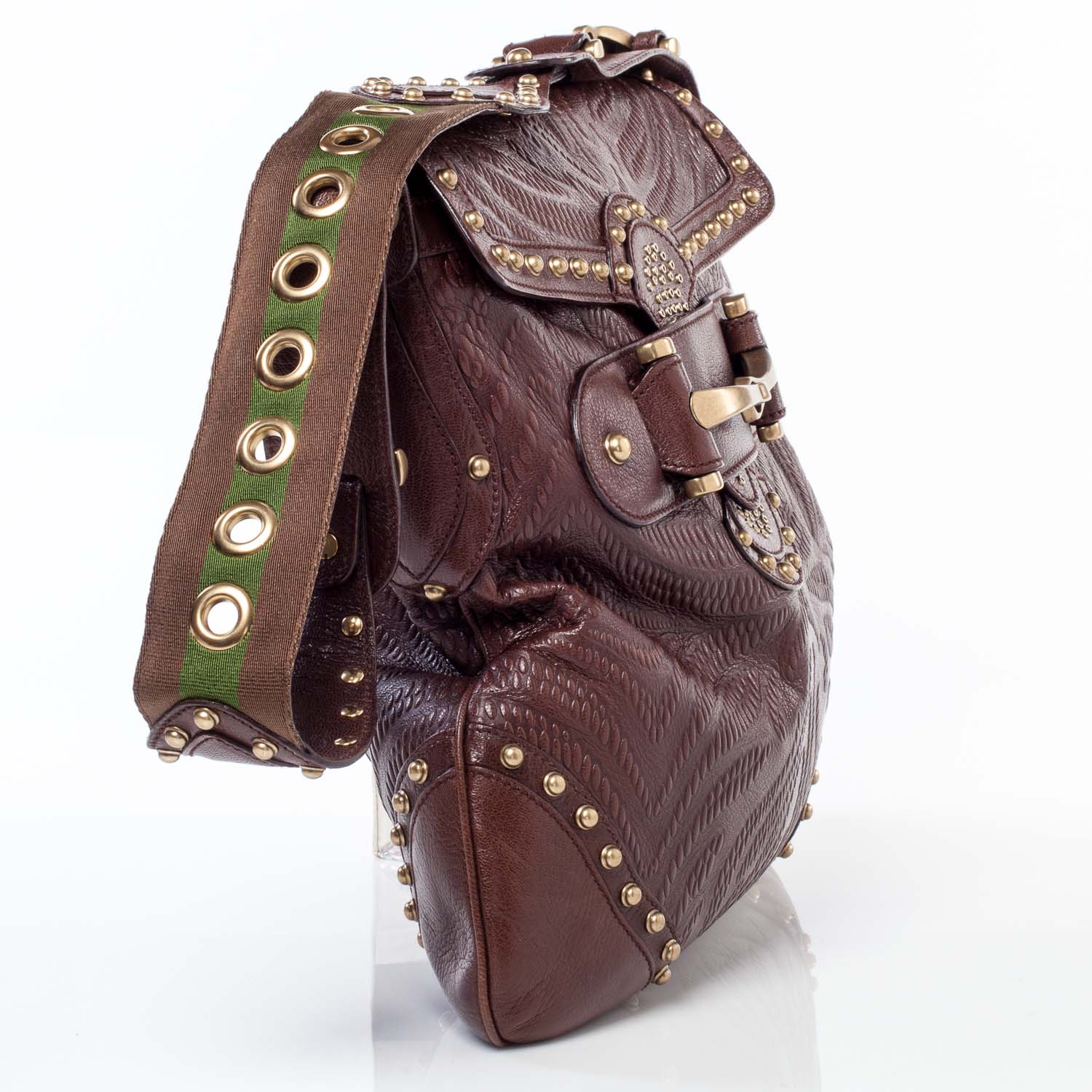 Gucci Leather Studded and Tooled Pelham Brown 3 of 10
