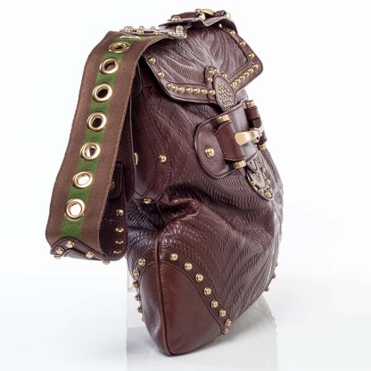 Gucci Leather Studded and Tooled Pelham Brown 3 of 10