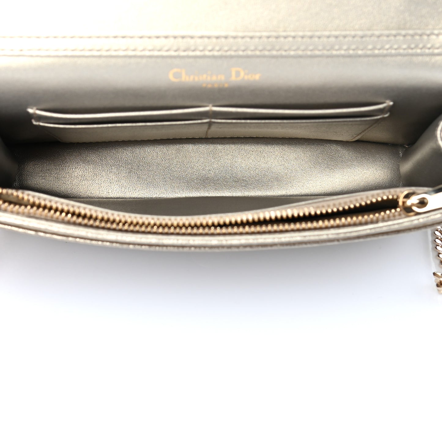 Metallic Grained Calfskin Diorama Wallet on Chain Pouch Light Gold