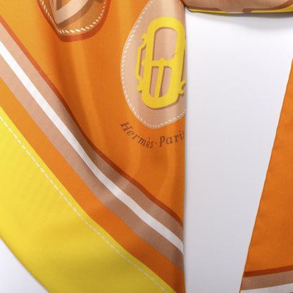 Hermes Silk Bouclerie Moderne Vichy Maxi Twilly Jaune Vif Potiron Miel 3 of 4