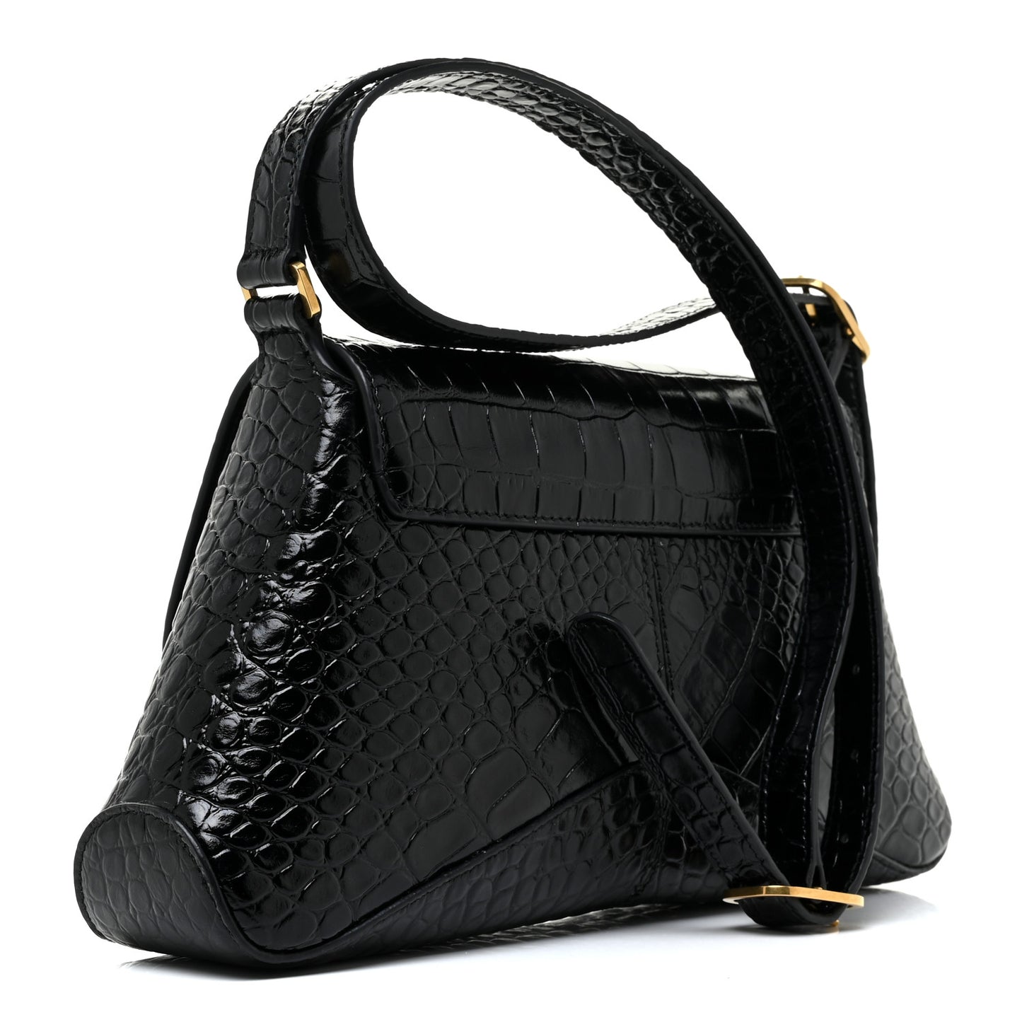 Shiny Super Supple Calfskin Crocodile Embossed Medium XX Flap Bag Black