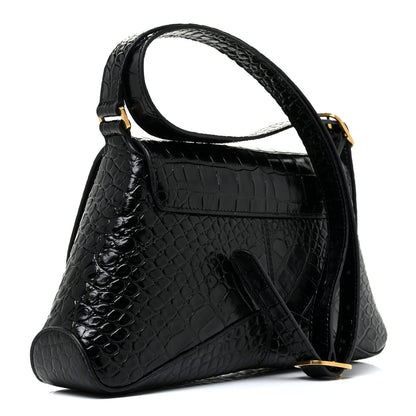 Balenciaga Shiny Super Supple Calfskin Crocodile Embossed Medium XX Flap Bag Black 3 of 12