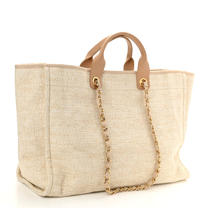 Chanel Mixed Fibers Calfskin Medium Deauville Tote Light Beige 3 of 10