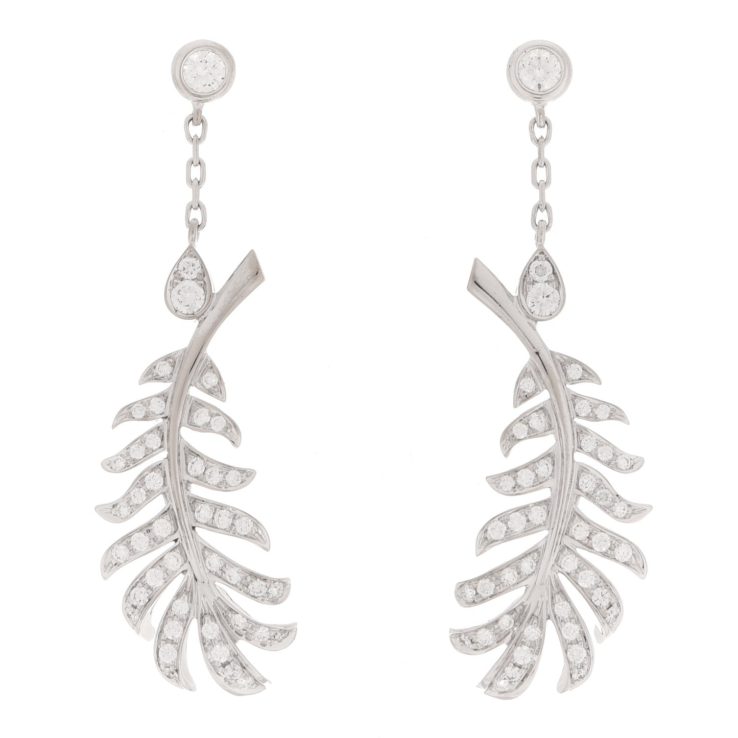 18K White Gold Diamond Plume De Chanel Drop Earrings