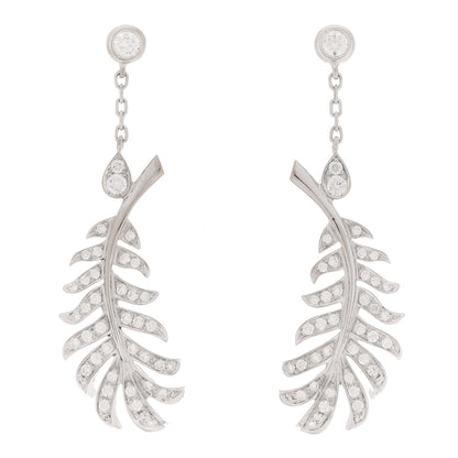 Chanel 18K White Gold Diamond Plume De Chanel Drop Earrings 6 of 10