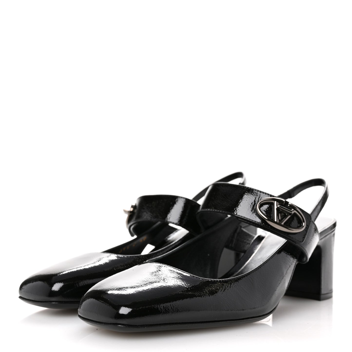 Wrinkled Patent Vlogo Turn Lock Slingback 65mm Pumps 40 Black